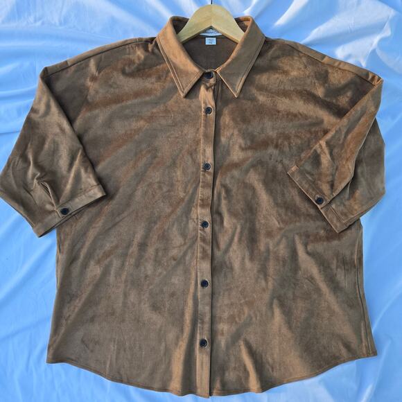 Coldwater Creek Womens Western Lagom Oversized Faux Suede Button Down Shirt PXL - Picture 5 of 11